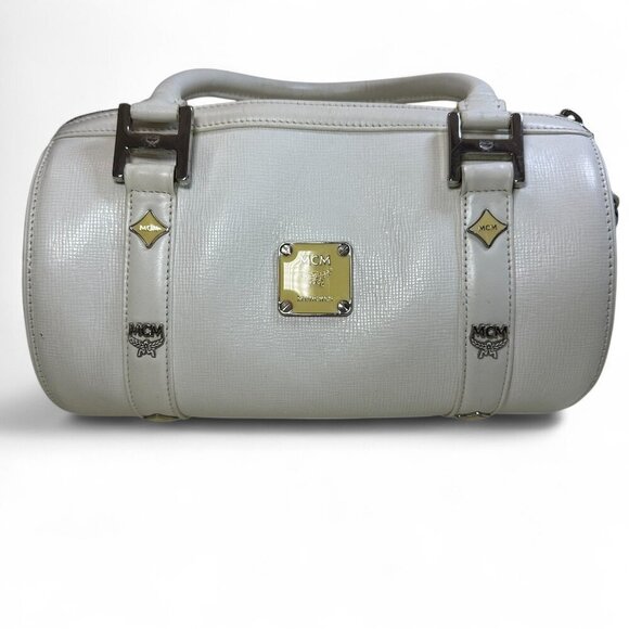 MCM White Leather Papillon Barrel Bag - Picture 13 of 15